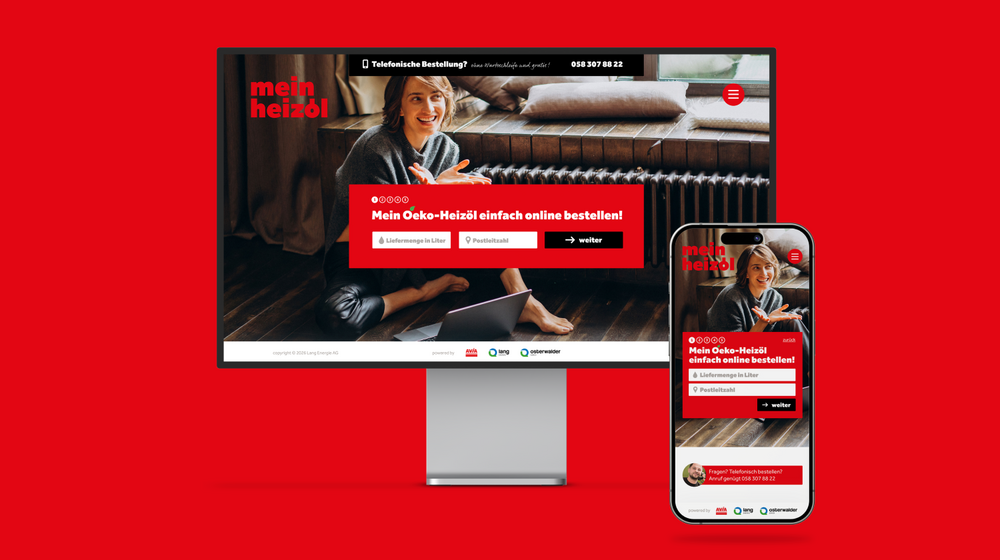 Desktop- und Mobile-Ansicht der Website mein heizöl.ch von mein heizöl (Lang Energie AG)